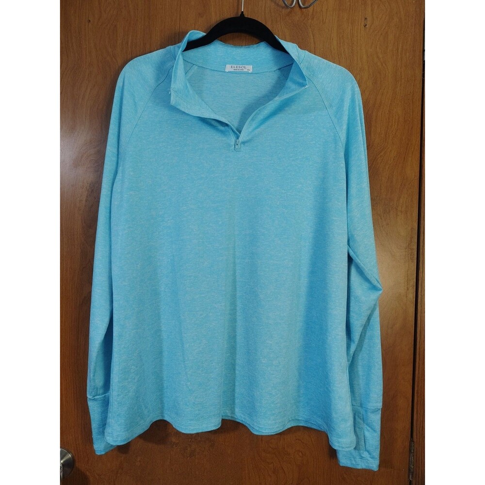 Elesol Long Sleeve Quarter Zip Up Sz XXL Turquoise Athleisure Golf Tennis